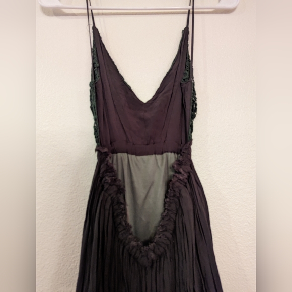 Dark Green maxi dress. Floral crochet top, backless. Size Small - Picture 7 of 10